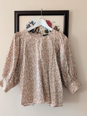 Floral Puff Sleeve Blouse in Cream and Rust
